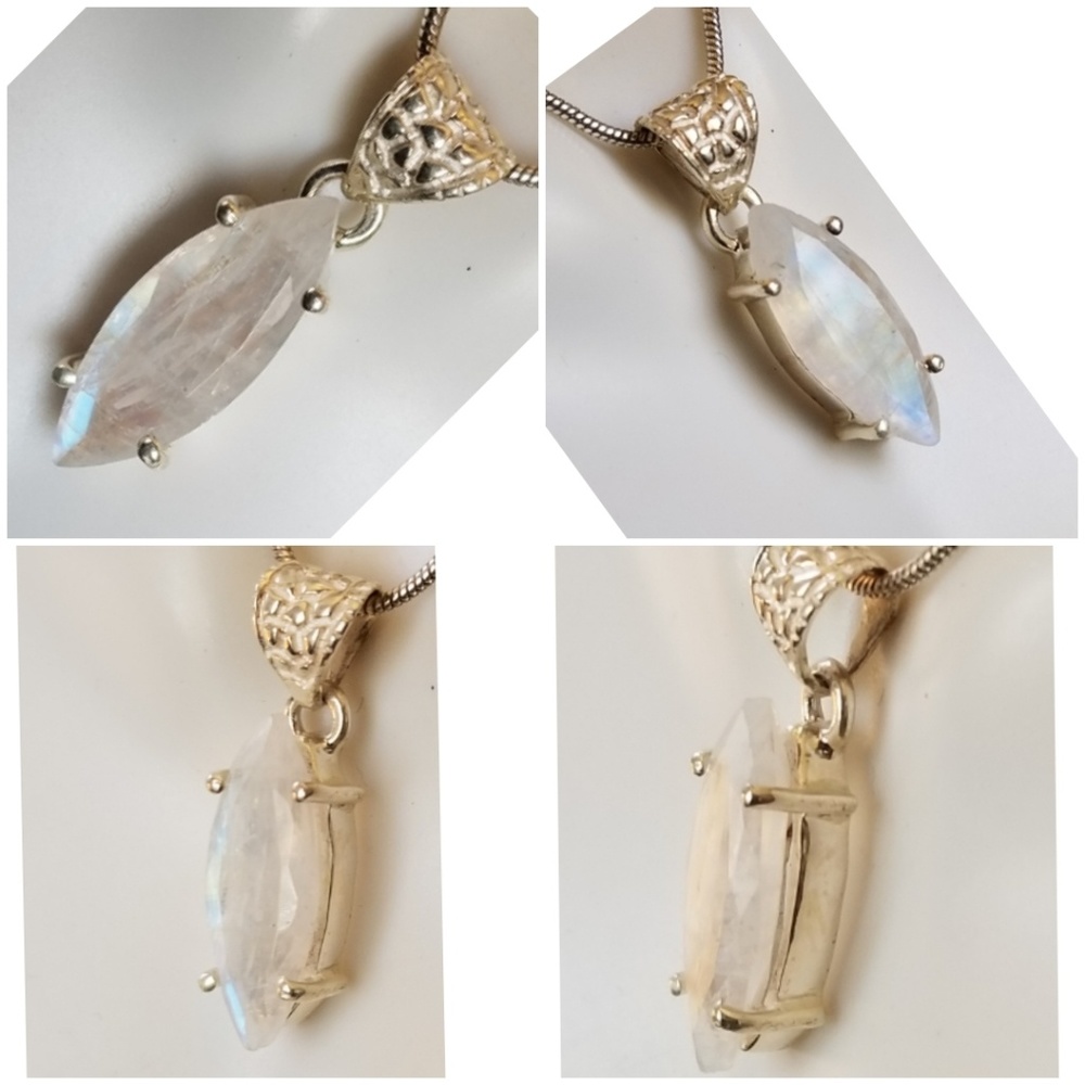 Genuine Faceted 6ct Rainbow Moonstone Necklace - Picture 2 of 5